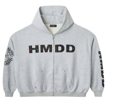 HMDD Grey Crystal Zip Up Hoodie