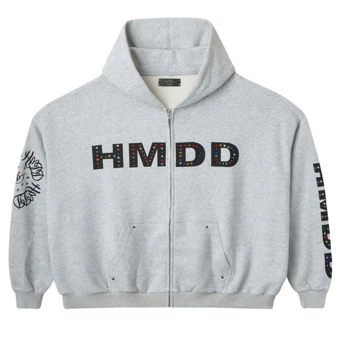 HMDD Grey Crystal Zip Up Hoodie