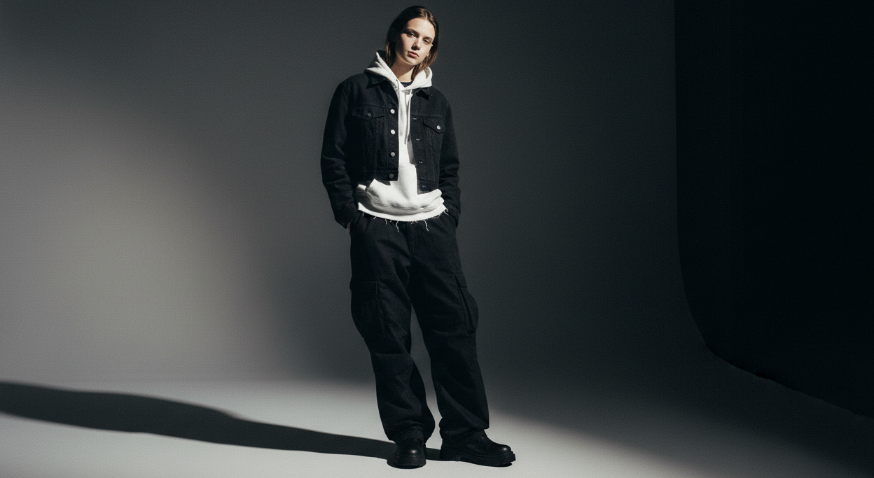 Need a Godspeed banner image with black and white gradient and it should be dark tone. It would be a model and casual. no text needed on banner