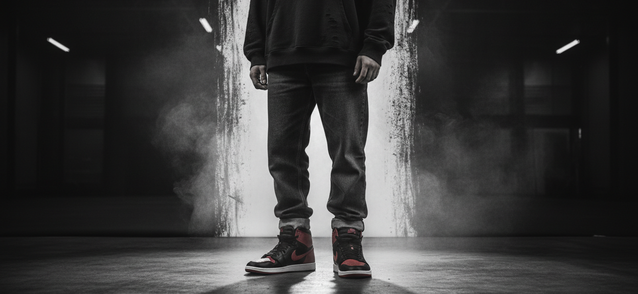 Need a Jordan banner image with black and white gradient and it should be dark tone. It would be a model and casual. no text needed on banner